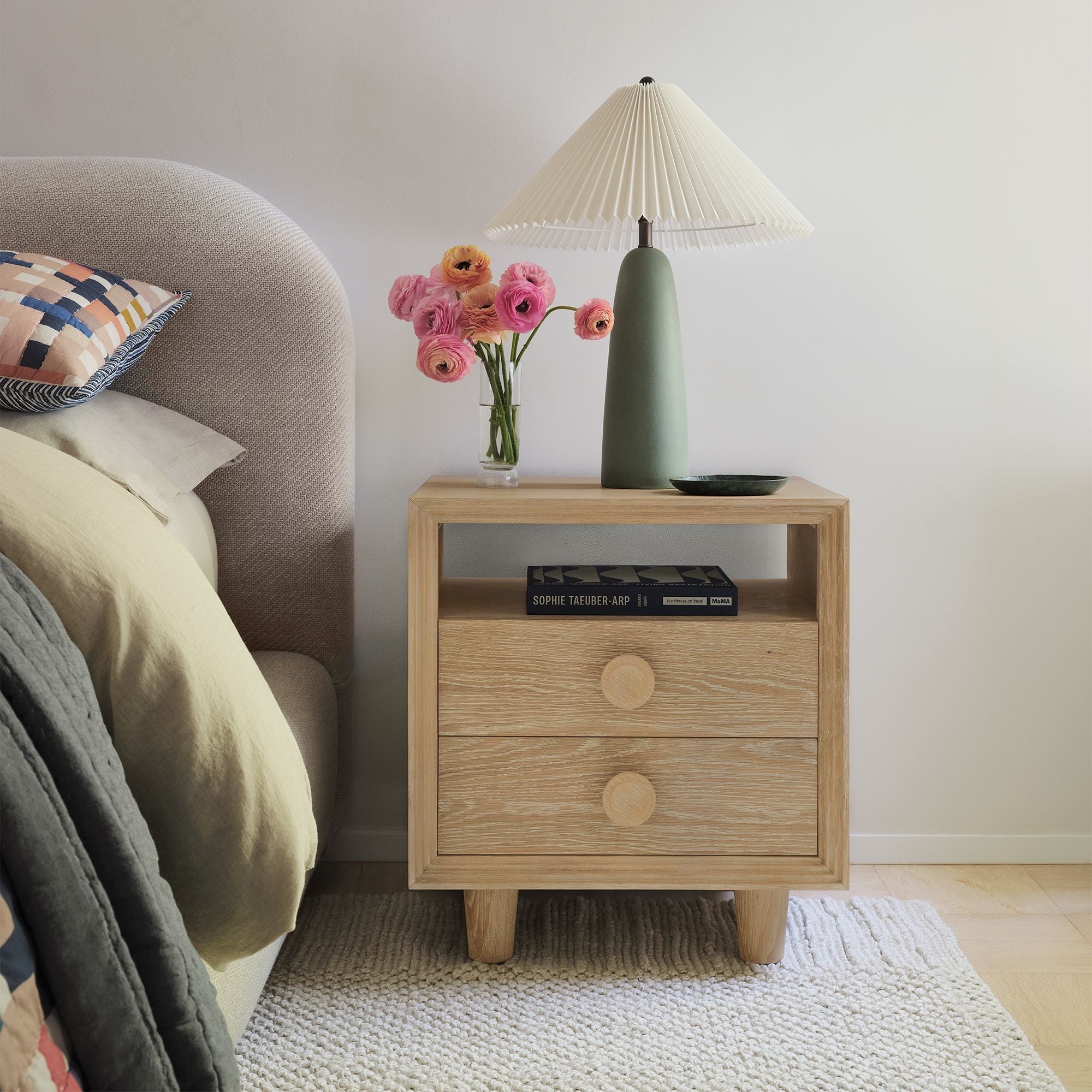 Shotify Elegant Minimalist Wooden Bedside Table with Drawers