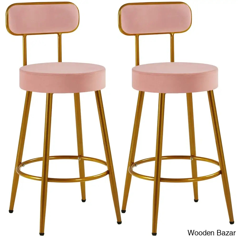 Lovetter Swivel Upholstered 26’’ Counter And Bar Stool With Metal Frame (Set Of 2) Pink