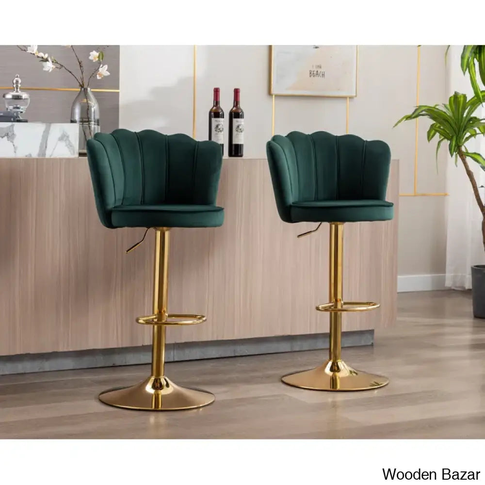 Ludkaz Swivel Adjustable Height Counter And Bar Stool (Set Of 2) Dark Green