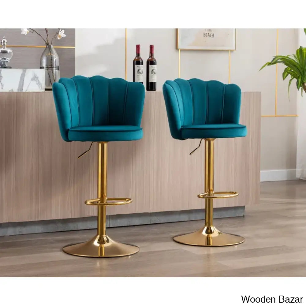 Ludkaz Swivel Adjustable Height Counter And Bar Stool (Set Of 2) Teal