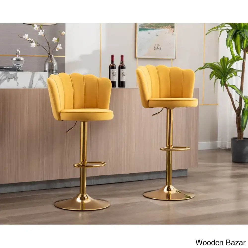 Ludkaz Swivel Adjustable Height Counter And Bar Stool (Set Of 2) Yellow