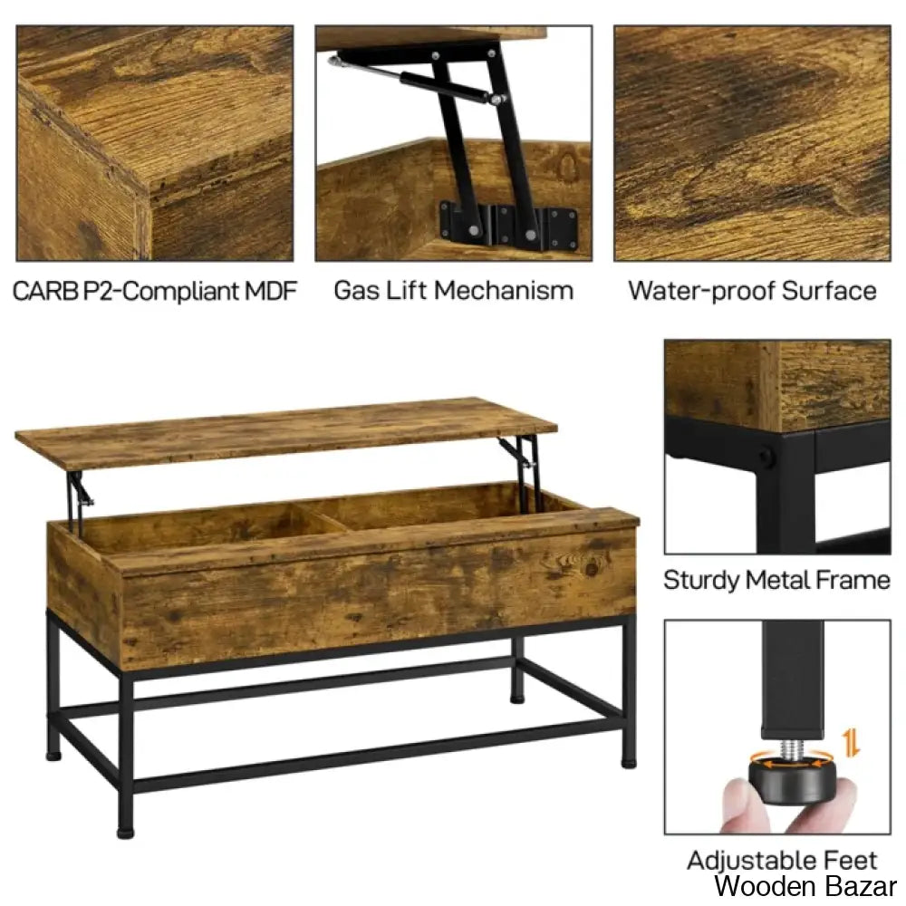 Lurdesy Lift Top Coffee And Center Table With Storage & Metal Legs