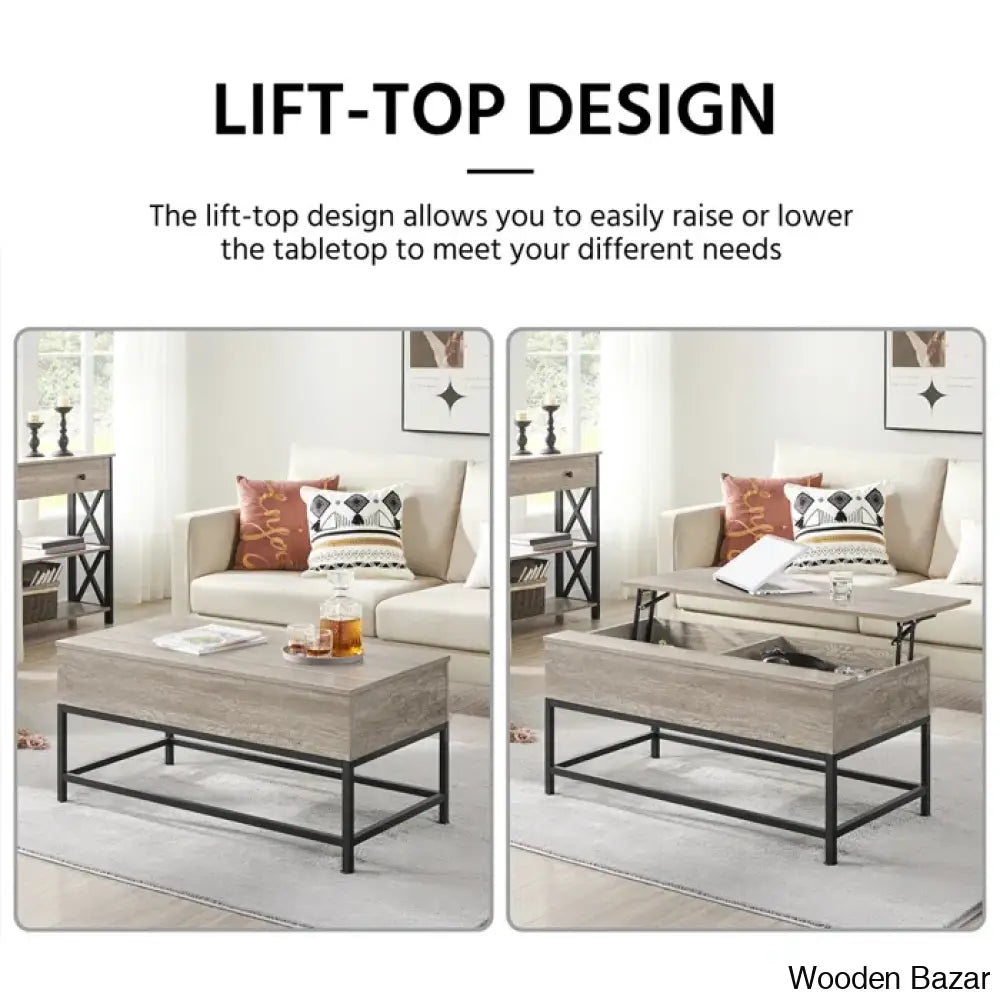 Lurdesy Lift Top Coffee And Center Table With Storage & Metal Legs