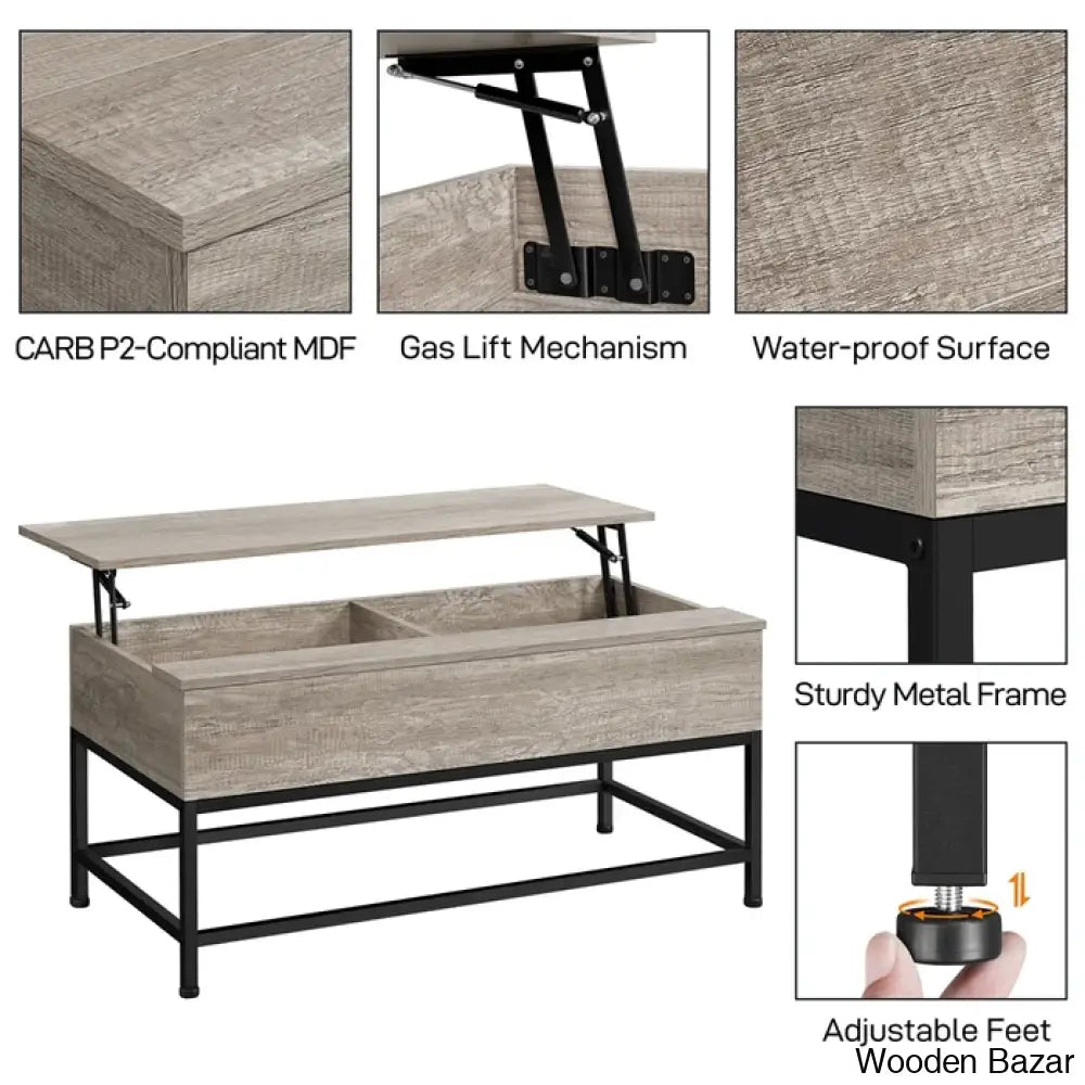 Lurdesy Lift Top Coffee And Center Table With Storage & Metal Legs