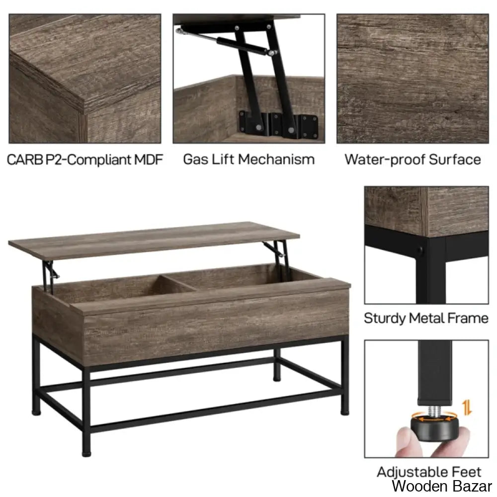 Lurdesy Lift Top Coffee And Center Table With Storage & Metal Legs