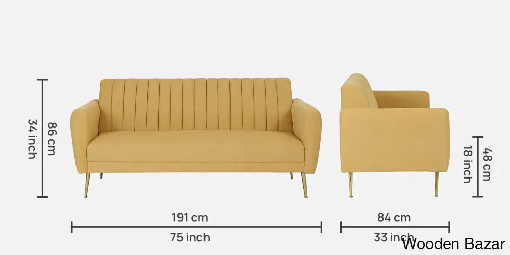 Luxurious Camel Yellow Fabric 3-Seater Sofa The Ultimate Trendy Furniture For Stylish Living Spaces