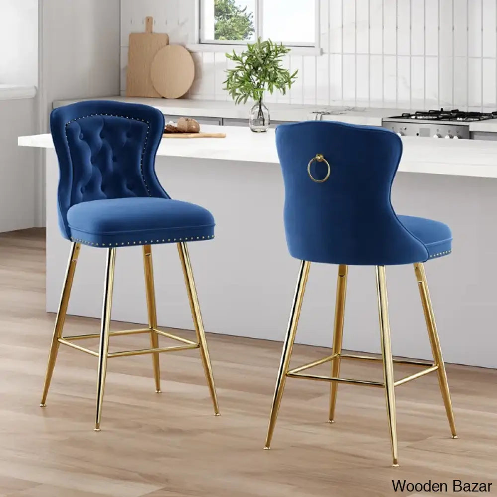 Maghullo Swivel Upholstered 26’’ Counter And Bar Stool (Set Of 2) Blue