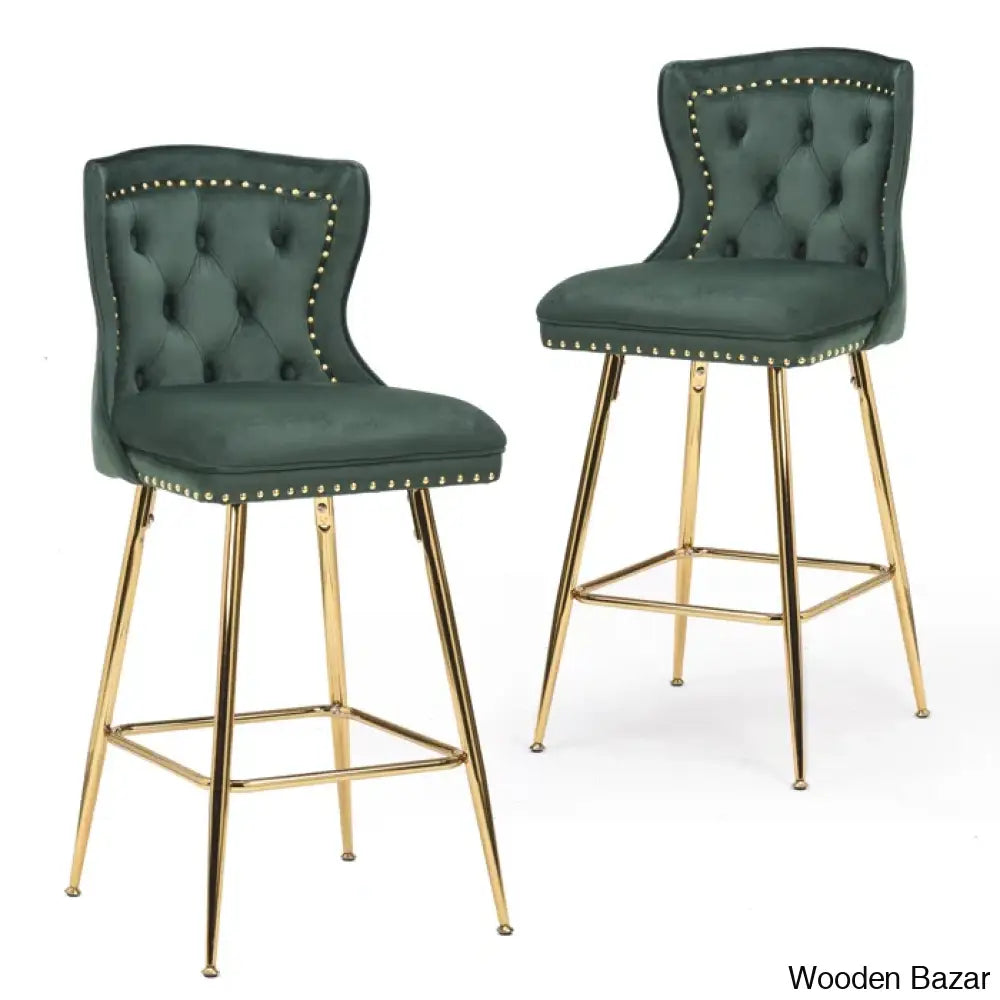 Maghullo Swivel Upholstered 26’’ Counter And Bar Stool (Set Of 2) Green