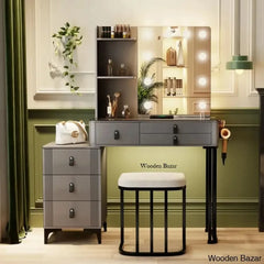 Makeup Vanity Dressing Table With 3 Lighting Colors Mirror And Stool Black/Gray