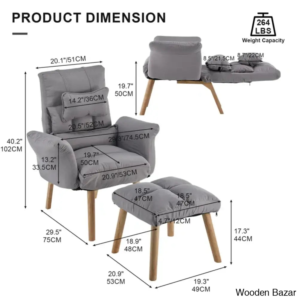 Malbern New Upholstered Accent Recliner Chair With Ottoman