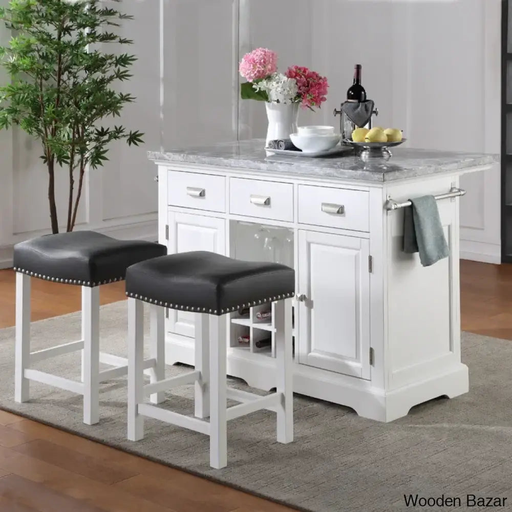 Mantello Marble Top Kitchen Island Set Trolley Cart Cabinet Kitchen Island With Storage