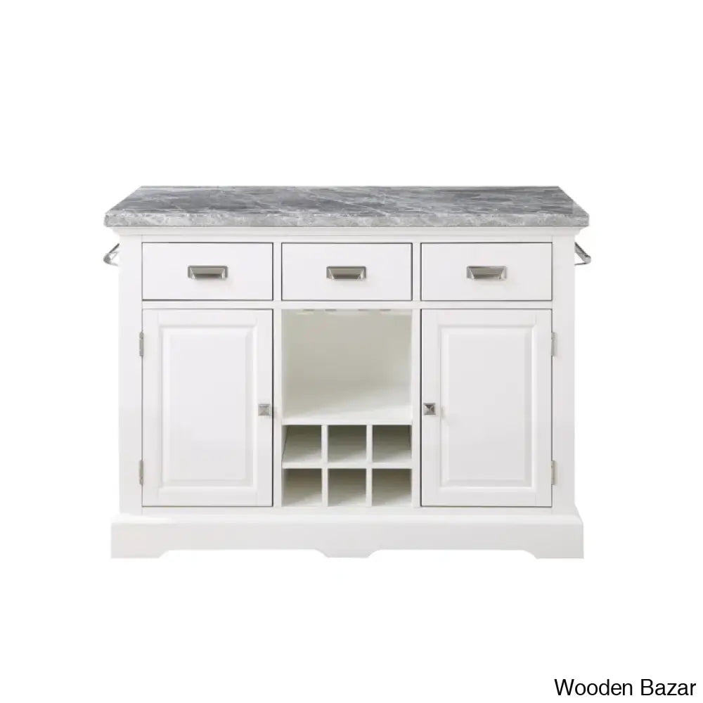 Mantello Marble Top Kitchen Island Set Trolley Cart Cabinet Kitchen Island With Storage