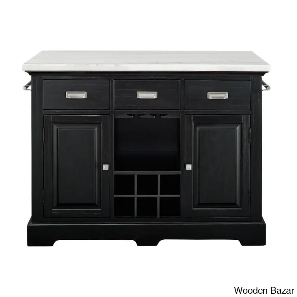 Mantello Marble Top Kitchen Island Set Trolley Cart Cabinet Kitchen Island With Storage