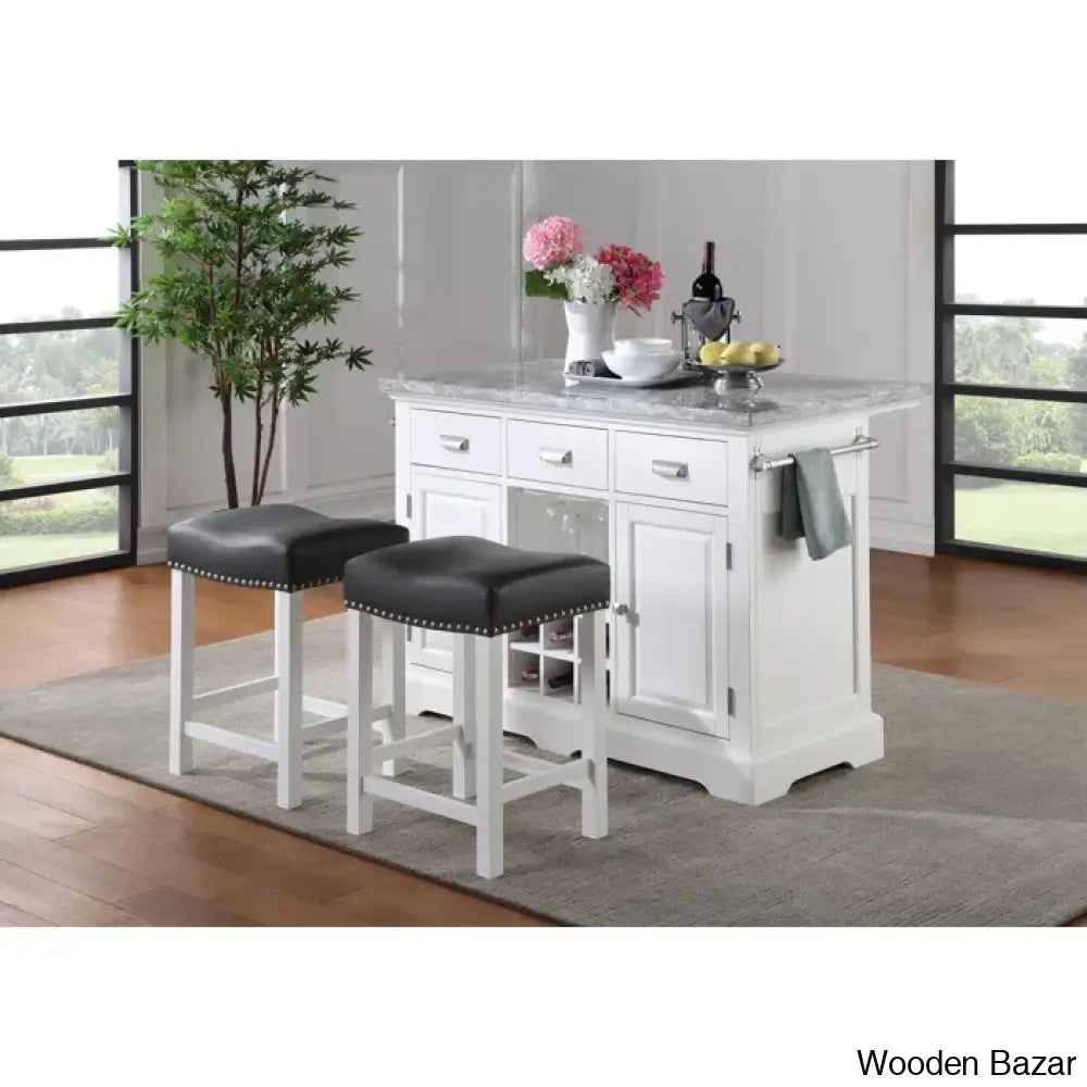 Mantello Marble Top Kitchen Island Set Trolley Cart Cabinet Kitchen Island With Storage