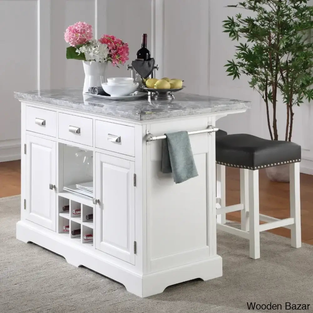 Mantello Marble Top Kitchen Island Set Trolley Cart Cabinet Kitchen Island With Storage