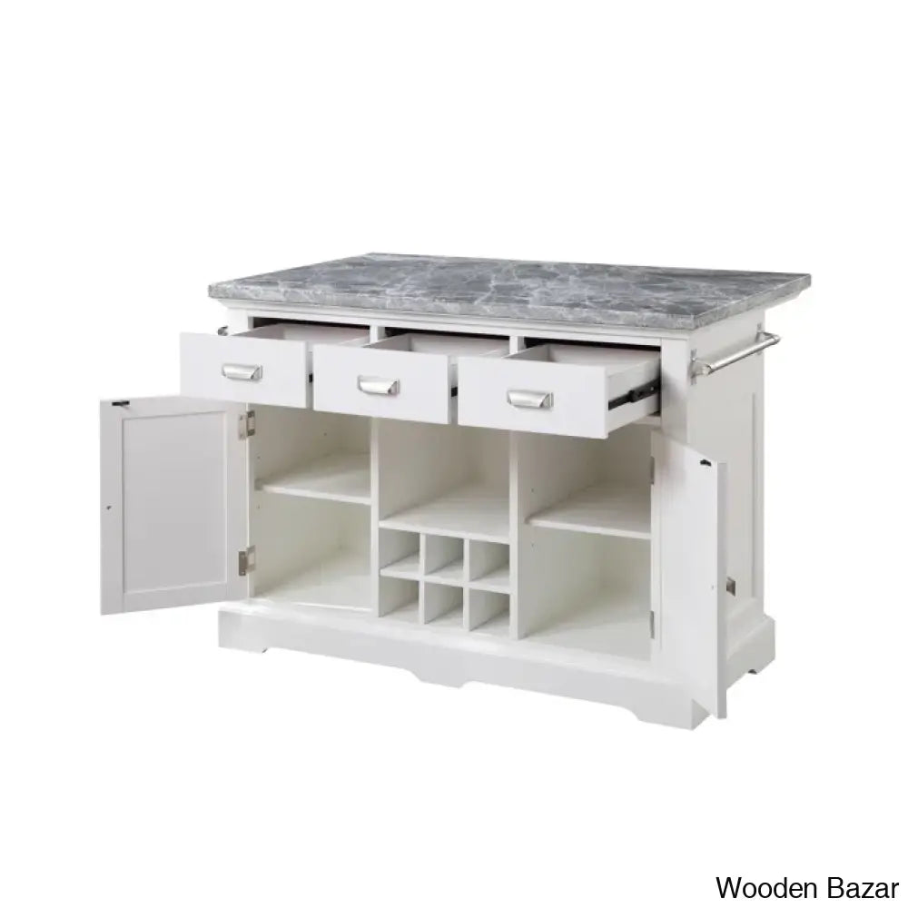 Mantello Marble Top Kitchen Island Set Trolley Cart Cabinet Kitchen Island With Storage