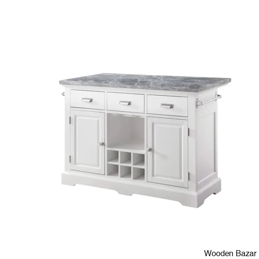 Mantello Marble Top Kitchen Island Set Trolley Cart Cabinet Kitchen Island With Storage