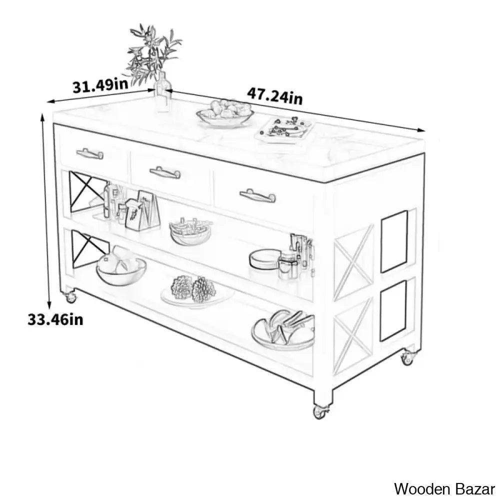 Marble Top Kitchen Island Trolley Cart Cabinet Kitchen Island With Storage