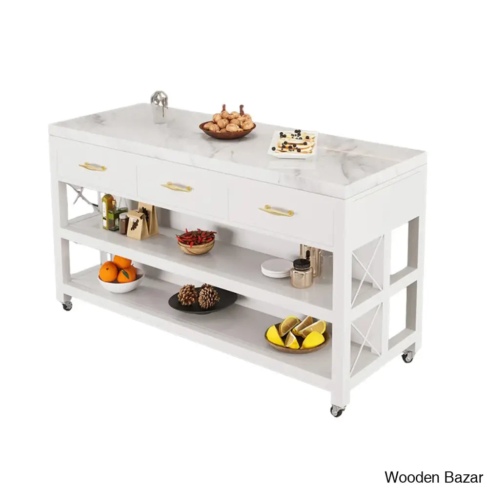 Marble Top Kitchen Island Trolley Cart Cabinet Kitchen Island With Storage White