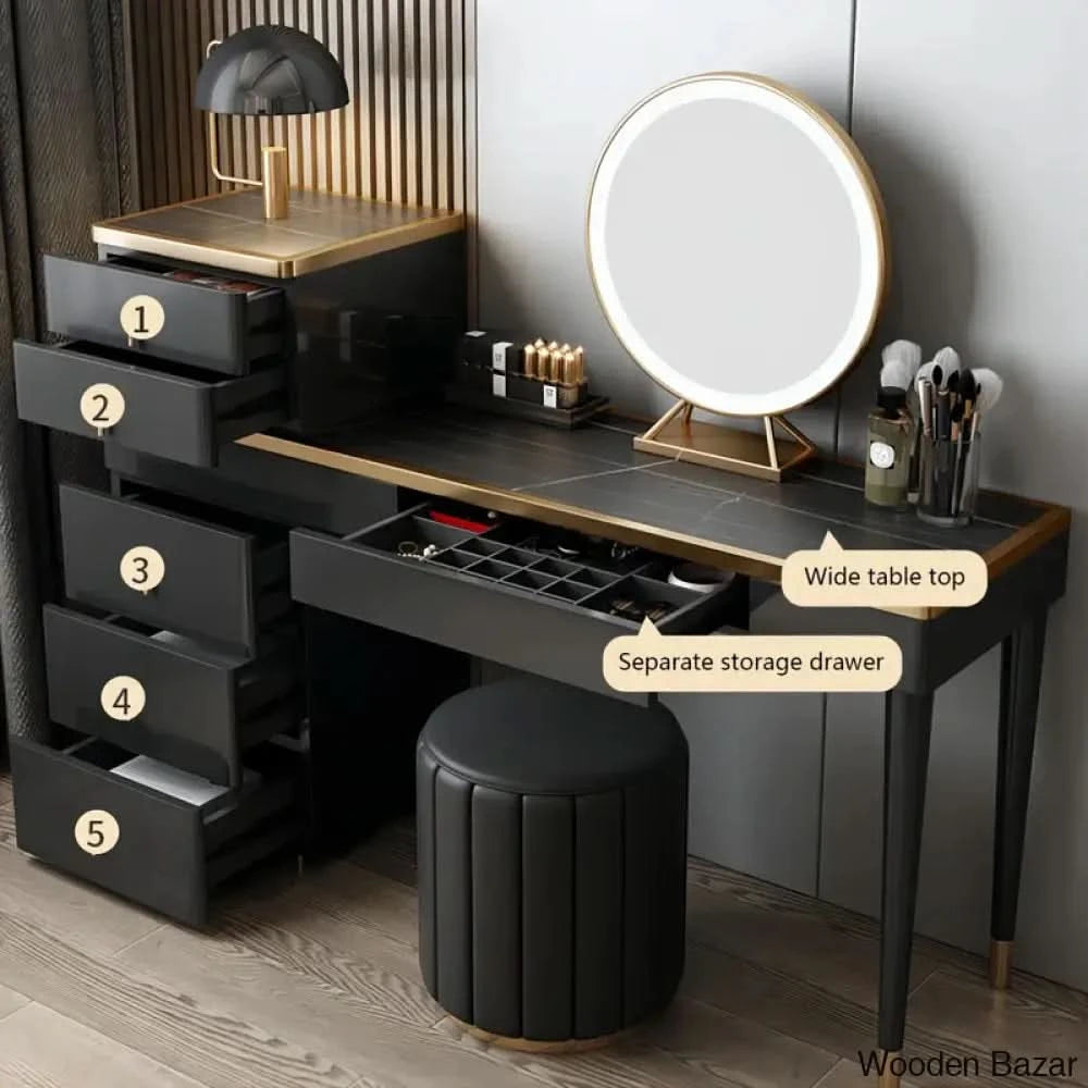 Marquard Vanity Dressing table with mirror and stool