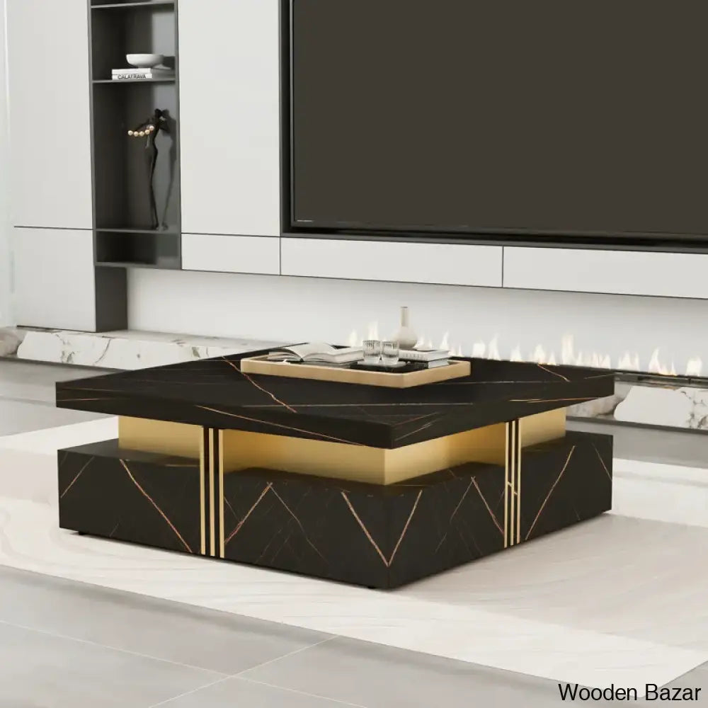 Maryann Square Storage Coffee Table With 4 Drawers And Center Table Black