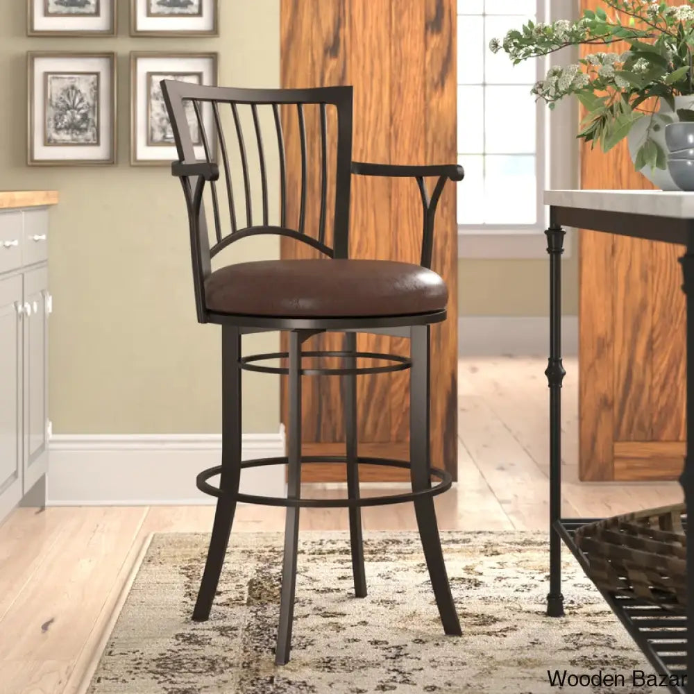 Maryrosey Swivel Upholstered Counter And Bar Stool With Metal Frame Bar (30” Seat Height)