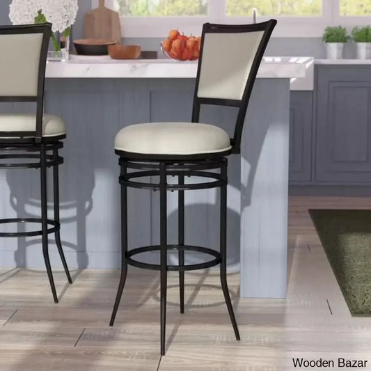 Massenac Swivel Upholstered Counter And Bar Stool With Metal Frame Beige / Bar (30’’ Seat Height)