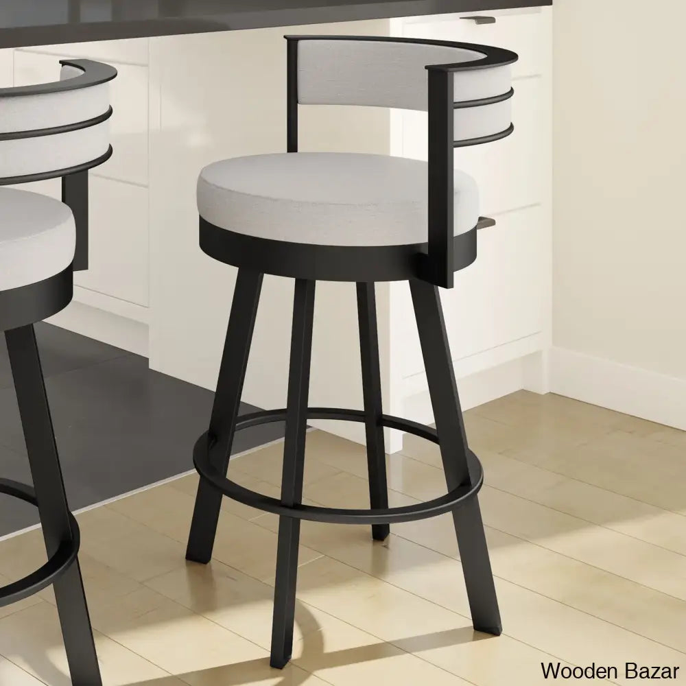 Matthewsy Swivel Counter & Bar Stool Black / Light Gray Polyester (30.13’’ Seat Height)