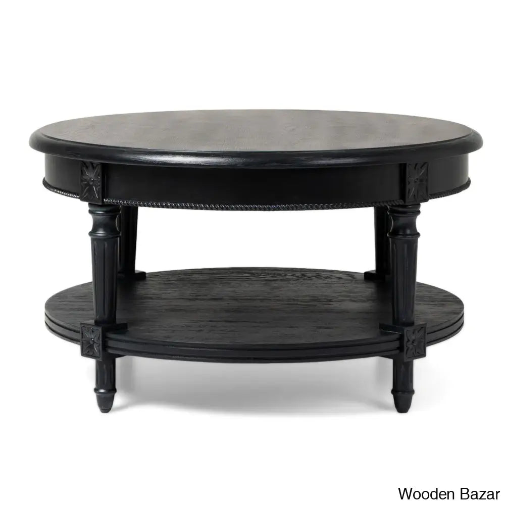 Maven Lane Pullman Round Wooden Coffee And Center Table Antiqued Black