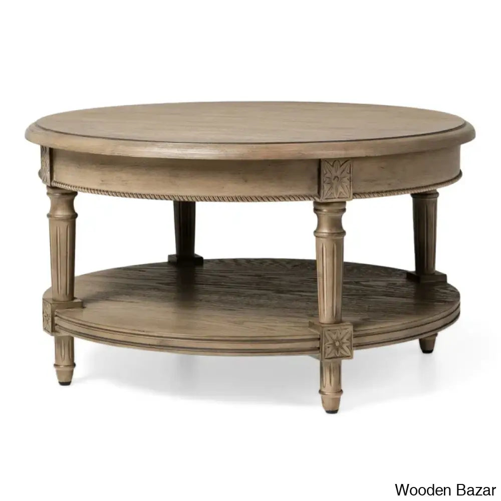 Maven Lane Pullman Round Wooden Coffee And Center Table Antiqued Gray