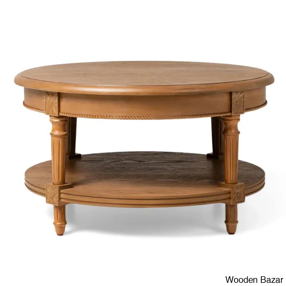 Maven Lane Pullman Round Wooden Coffee And Center Table Antiqued Natural