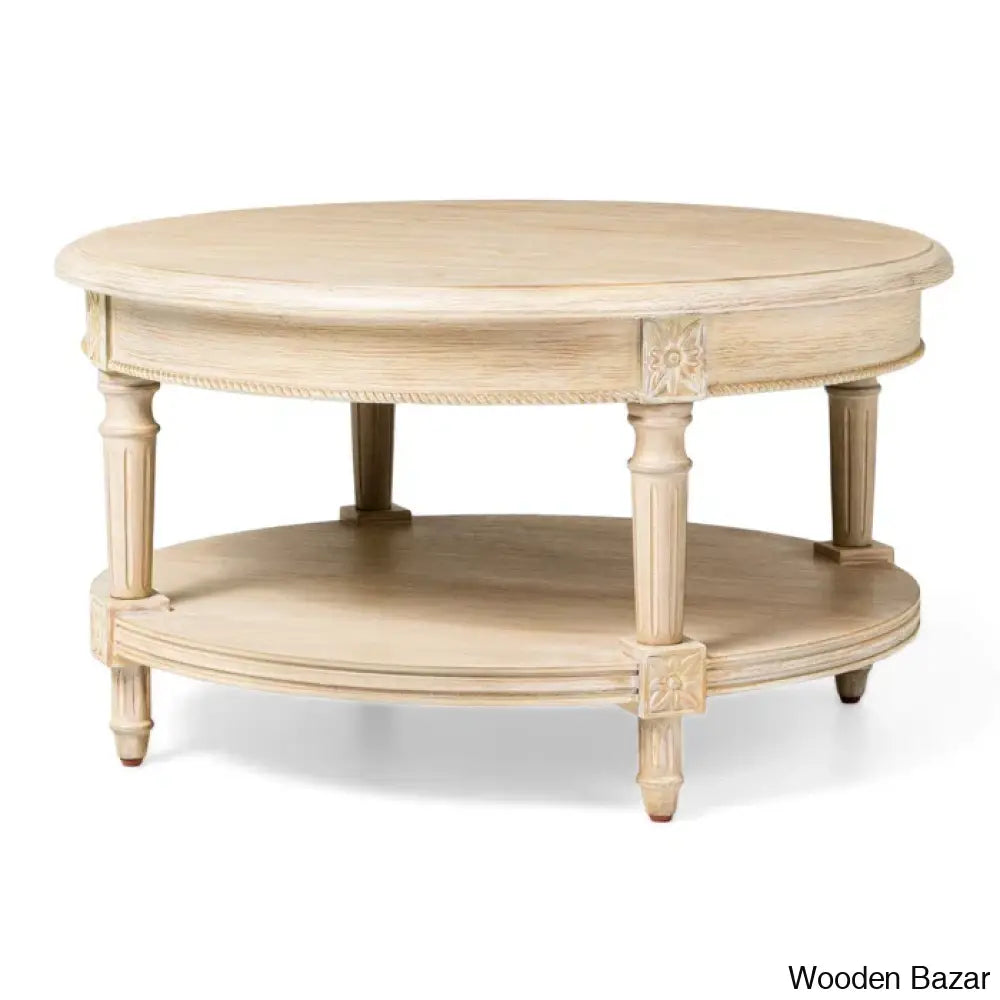 Maven Lane Pullman Round Wooden Coffee And Center Table Antiqued White