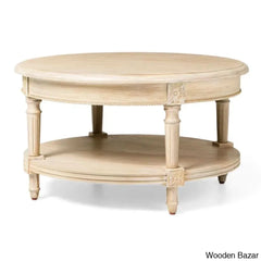 Maven Lane Pullman Round Wooden Coffee And Center Table Antiqued White