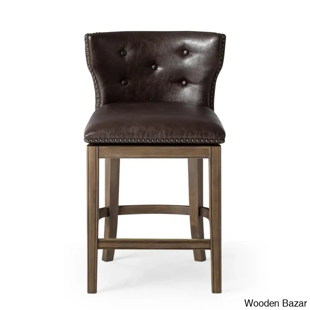 Mavenj Swivel Lane Hugo Counter And Bar Stool With Vegan Leather Upholstery