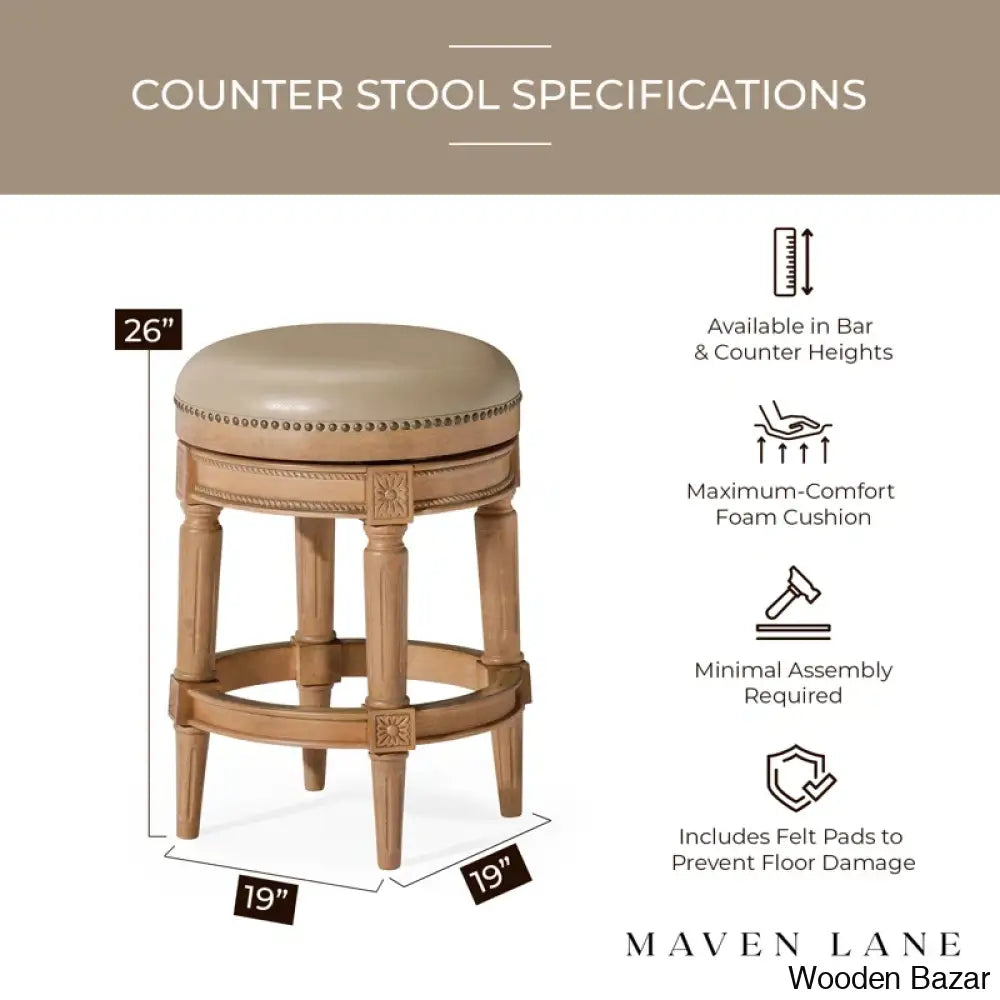 Maveno Swivel Lane Pullman Backless Counter And Bar Stool With Vegan Leather Upholstery