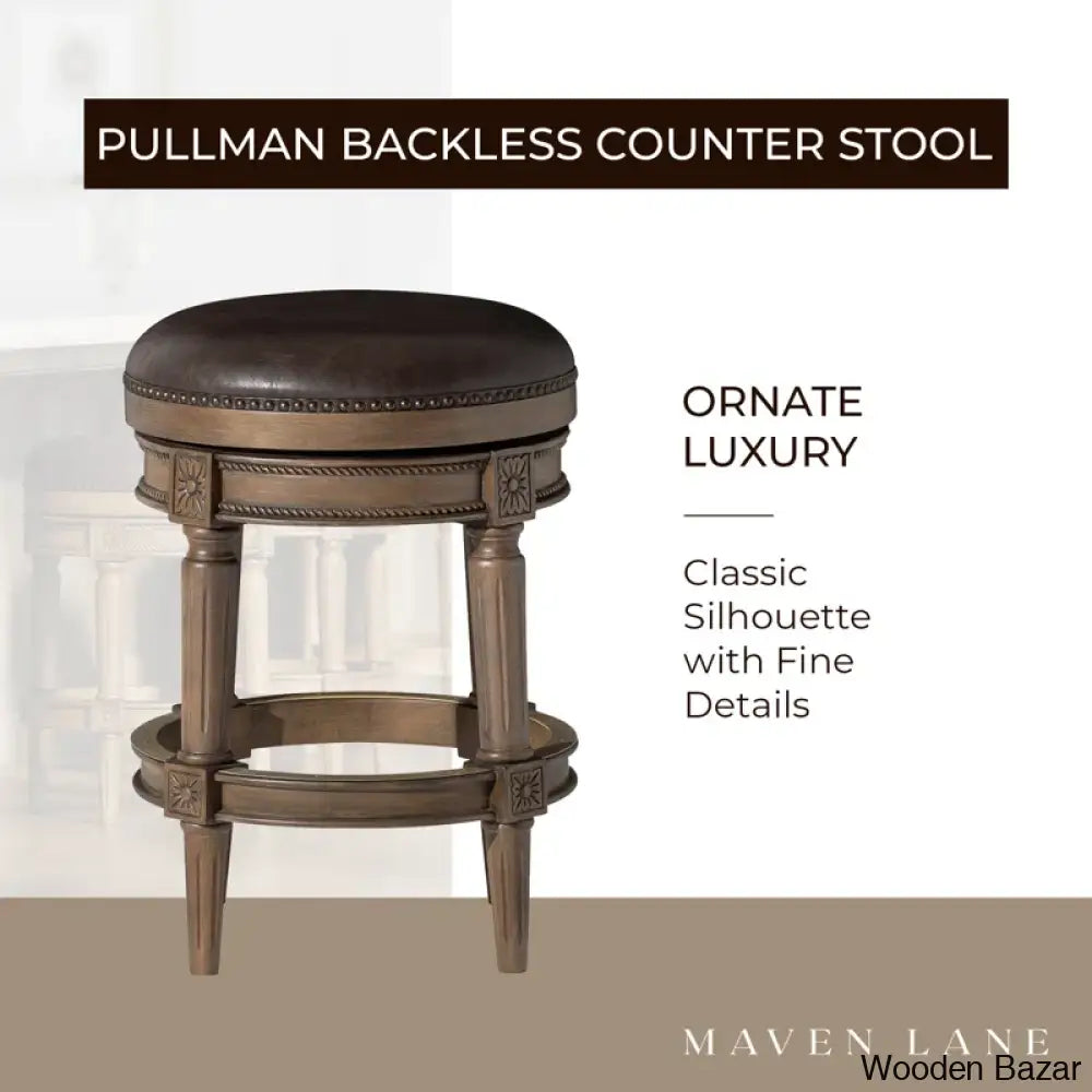 Maveno Swivel Lane Pullman Backless Counter And Bar Stool With Vegan Leather Upholstery