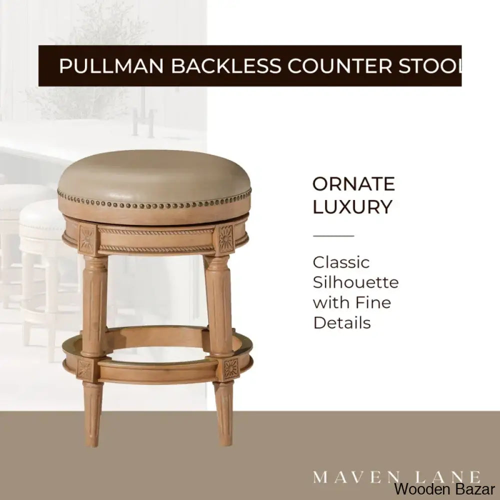 Maveno Swivel Lane Pullman Backless Counter And Bar Stool With Vegan Leather Upholstery