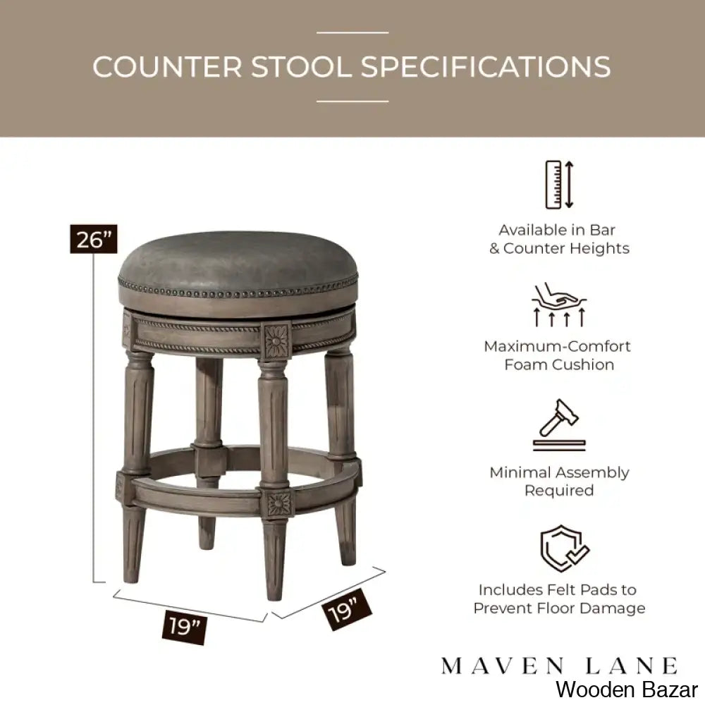 Maveno Swivel Lane Pullman Backless Counter And Bar Stool With Vegan Leather Upholstery