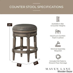 Maveno Swivel Lane Pullman Backless Counter And Bar Stool With Vegan Leather Upholstery