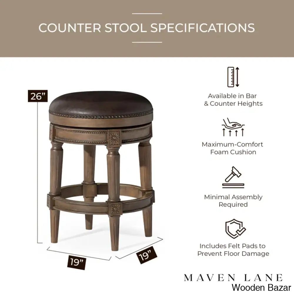 Maveno Swivel Lane Pullman Backless Counter And Bar Stool With Vegan Leather Upholstery