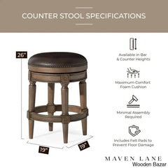 Maveno Swivel Lane Pullman Backless Counter And Bar Stool With Vegan Leather Upholstery