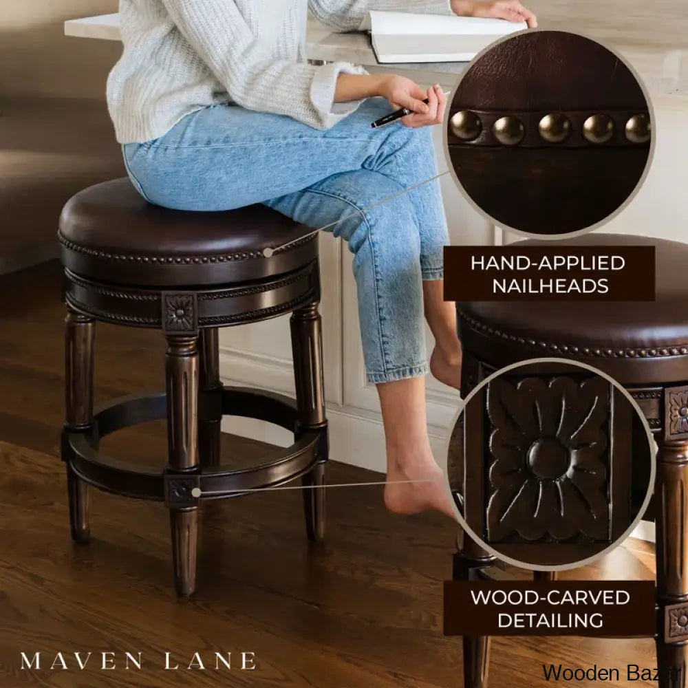 Maveno Swivel Lane Pullman Backless Counter And Bar Stool With Vegan Leather Upholstery