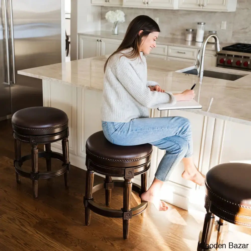 Maveno Swivel Lane Pullman Backless Counter And Bar Stool With Vegan Leather Upholstery