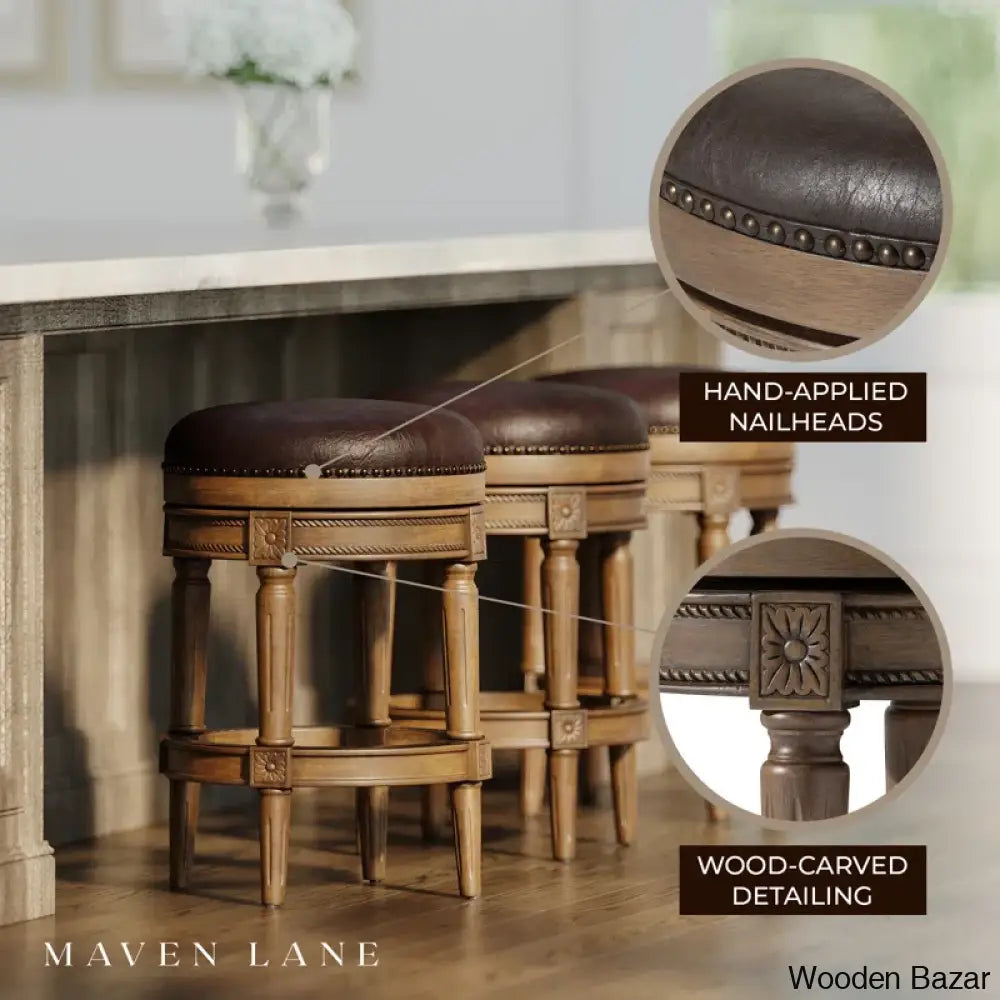 Maveno Swivel Lane Pullman Backless Counter And Bar Stool With Vegan Leather Upholstery