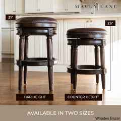 Maveno Swivel Lane Pullman Backless Counter And Bar Stool With Vegan Leather Upholstery