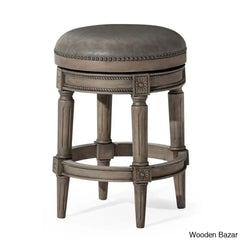 Maveno Swivel Lane Pullman Backless Counter And Bar Stool With Vegan Leather Upholstery Reclaimed