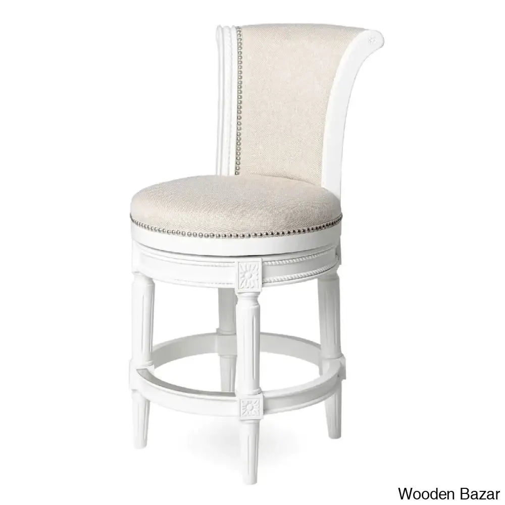 Mavenp Swivel Lane Pullman Counter And Bar Stool With Fabric Upholstery Alabaster White / (26’’