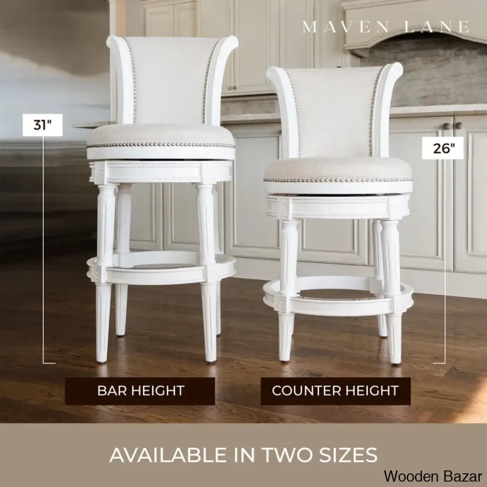 Mavenp Swivel Lane Pullman Counter And Bar Stool With Fabric Upholstery Alabaster White / Bar