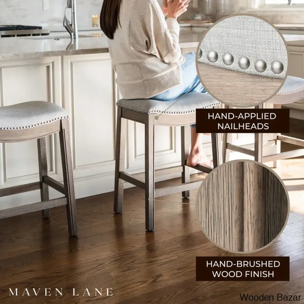 Mavenq Lane Adrien Backless Saddle Kitchen Counter And Bar Stool With Fabric Upholstery