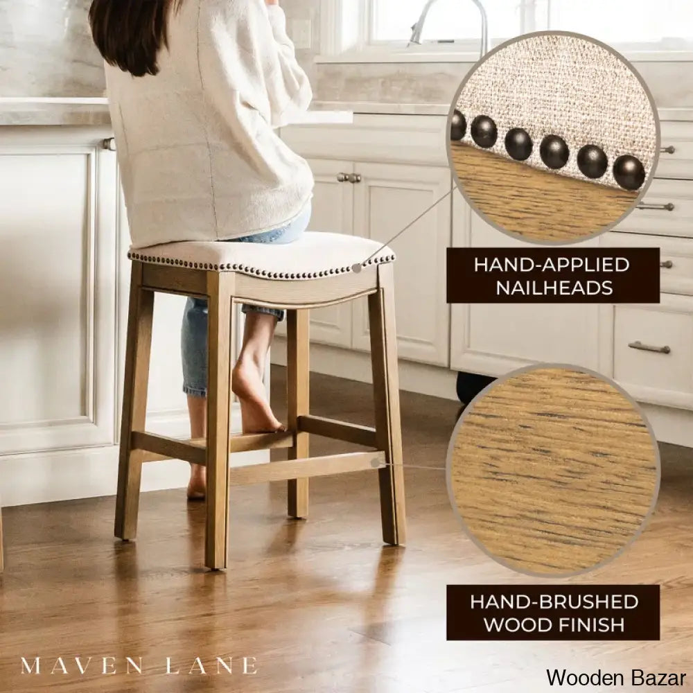 Mavenq Lane Adrien Backless Saddle Kitchen Counter And Bar Stool With Fabric Upholstery